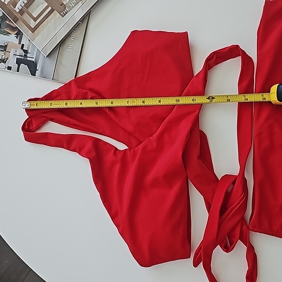 NWOT Red Bikini Wrap One Shoulder Top Highwaisted bottom Size Medium - Picture 5 of 9